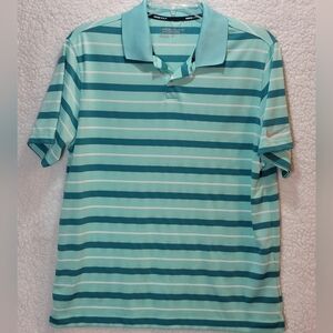 Nike Men's Striped Polo in Aqua and Light Blue Size M